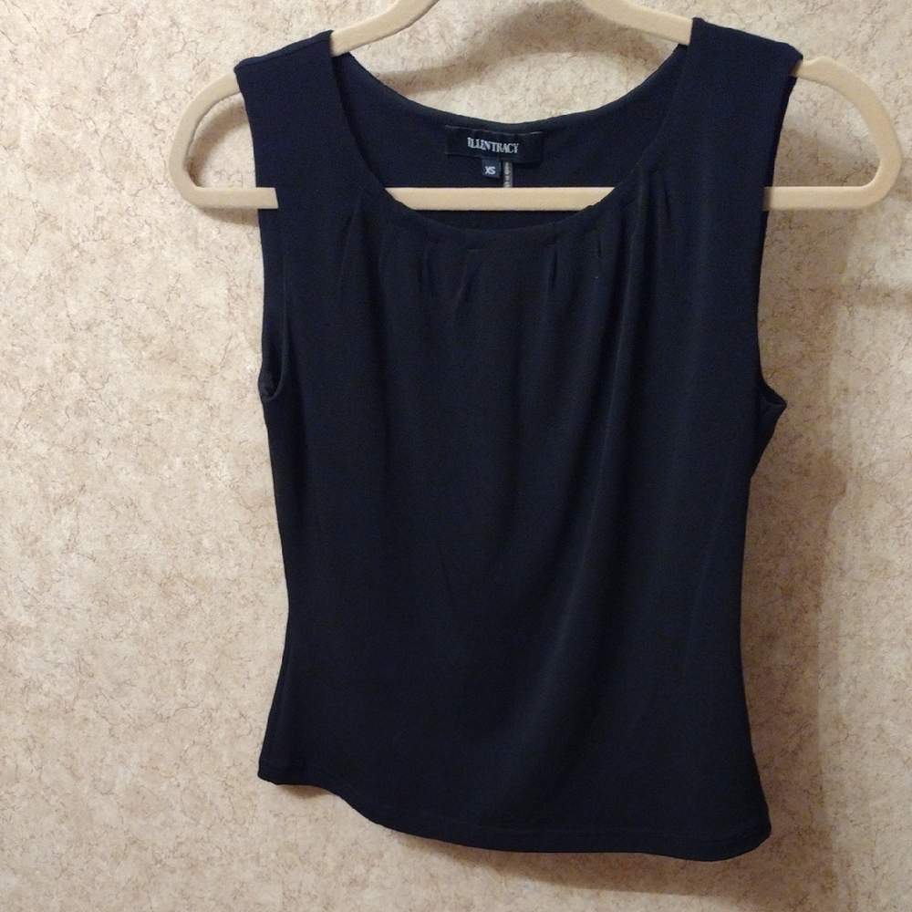 ELLEN TRACY Pintuck Neckline Knit Little Black Top, XS